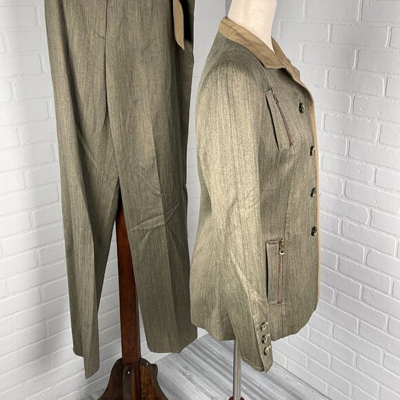 Carlise Suit Women Jacket 4/Pants 8 Green Bronze Zipper 2pc Wool Silk NWT VTG - Picture 5 of 16